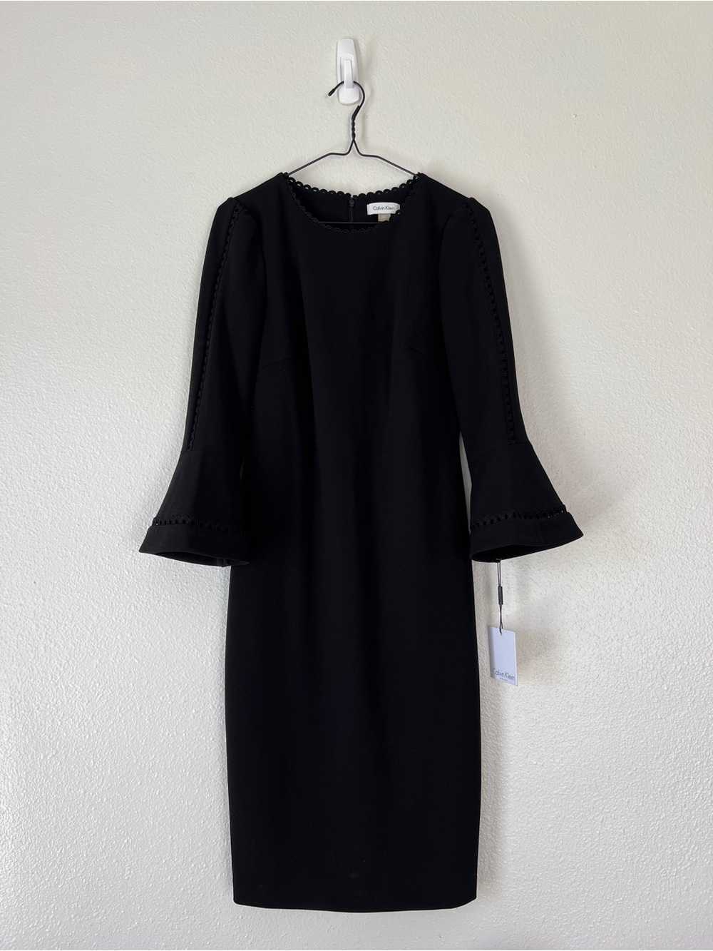 Calvin Klein Black Bell-Sleeve Sheath Dress with Trim